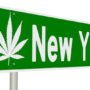 New York road sign with hemp leaf.