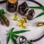 Assortment of cannabis products and a stethoscope