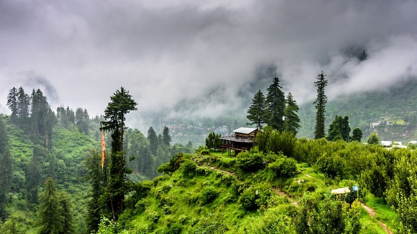 Beautiful Parvati valley covered with clouds