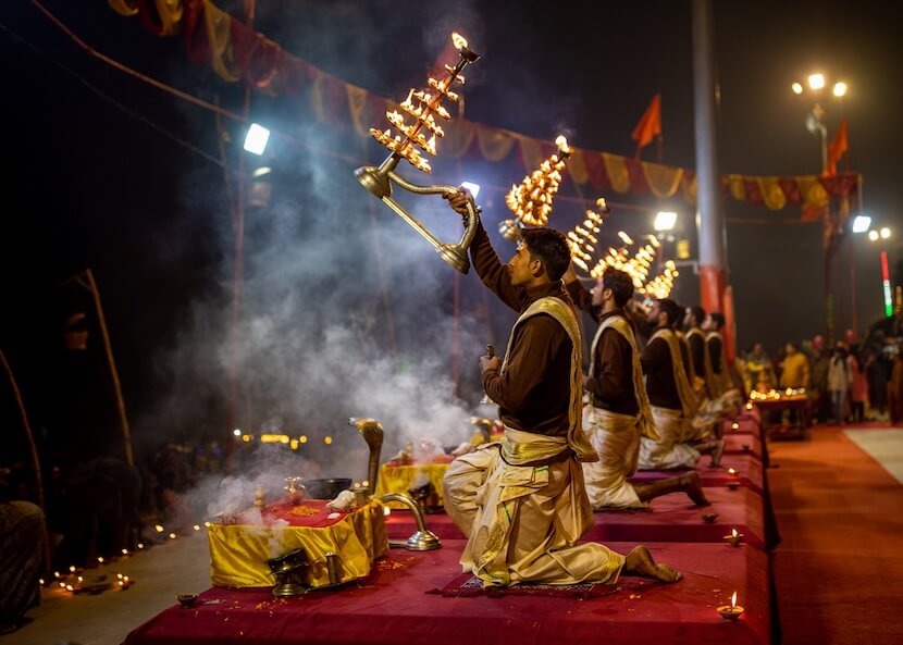 People worship river Ganga in Varanasi