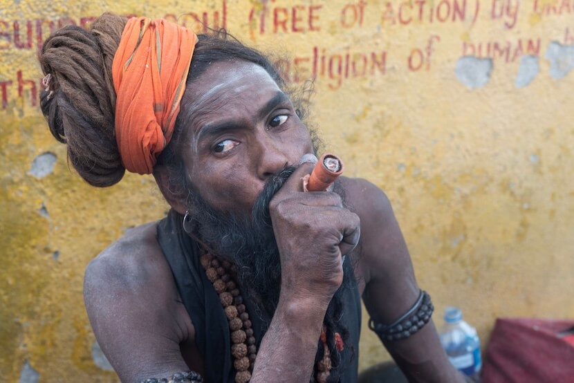 A Sadhu in Kathmandu smoking marijuana